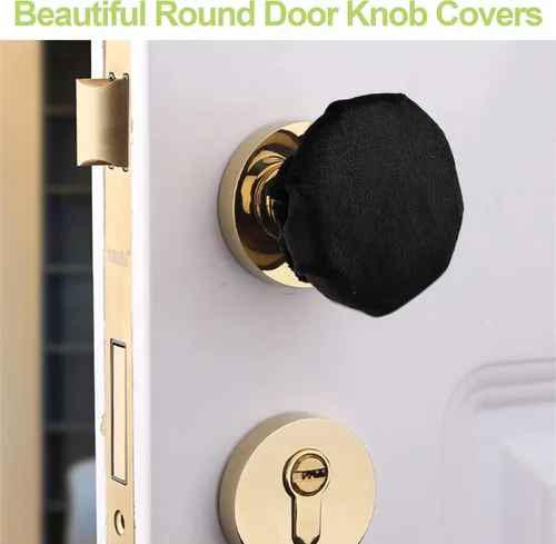 Vista 5 de Fundas para Manijas de Puerta, 2 Piezas Fundas Decorativas Redondas Negras para Perillas de Puerta, Guante Suave para Manija de Puerta