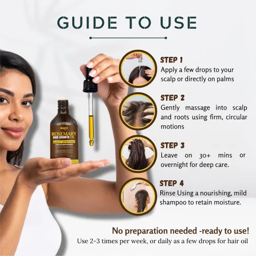 Vista 5 de Aceite de romero para el crecimiento del cabello (3.4 onzas líquidas) infundido con biotina, vitamina E, aceite de almendras y coco, fortalece