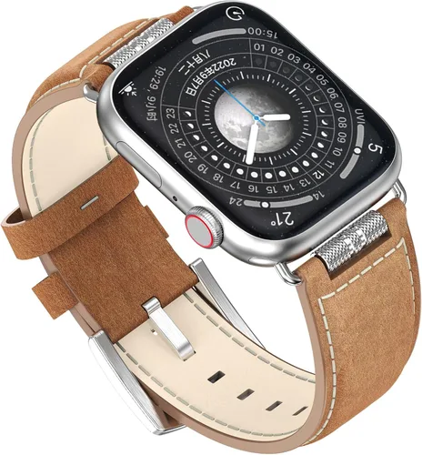 Vista 8 de Caseultra Correas de cuero compatibles con Apple Watch Band 1.929 in 1.772 in 1.732 in 1.654 in 1.614 in 1.575 in 1.496 in para hombre, correa
