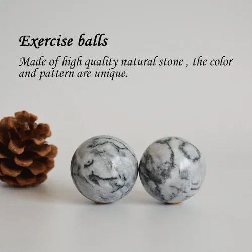 Vista 4 de Bolas de baoding tradicionales chinas de mármol natural negro y blanco para ejercicio de salud, medicina, bolas de masaje para terapia de manos