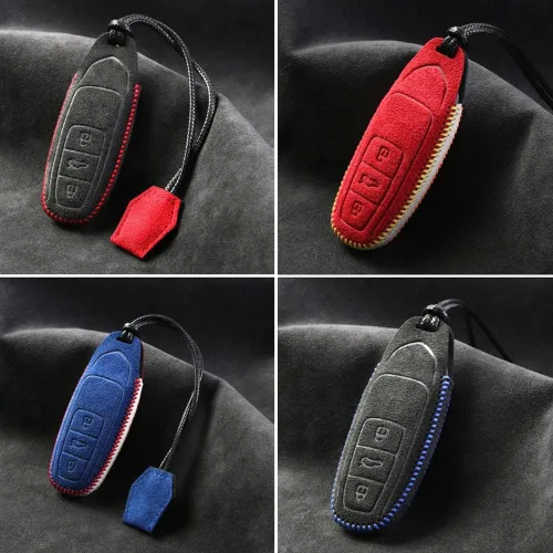 Vista 6 de Alcantara - Funda de piel hecha a mano para llavero de automóvil inteligente para Lamborghini URUS 2018-2021