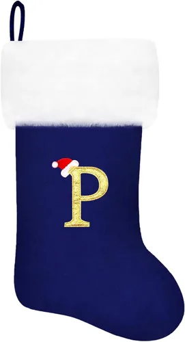 Vista 87 de Calcetines de Navidad bordados de 20 pulgadas con monograma, terciopelo negro con puño de felpa blanca supersuave, adornos clásicos para decoración
