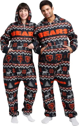 Vista 26 de FOCO Unisex NFL Team Logo Pajamas One Piece Onesie Patrón feo navideño