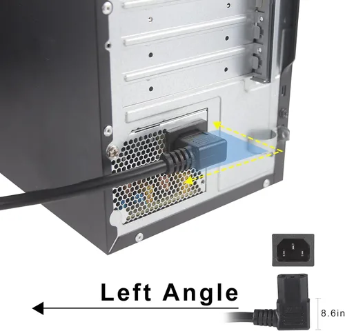 Vista 3 de Cable de alimentación universal para computadora, 6 pies/5.9 ft, NEMA 5-15P, enchufe plano a IEC 60320 C13, conector tipo ángulo izquierdo, cable