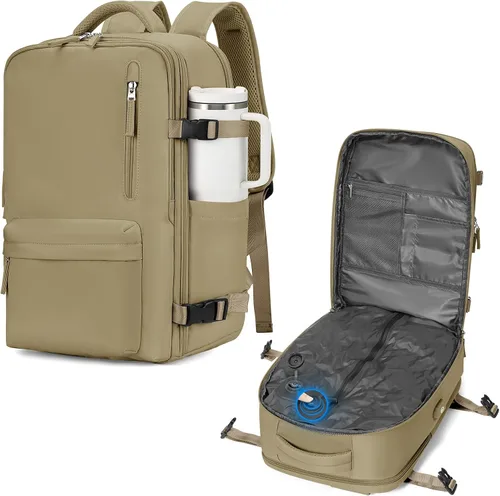 Vista 45 de WONHOX - Mochila grande, aprobada para vuelo, unisex, para viajes, trabajo, negocios o laptop, a1-Negro, Medium