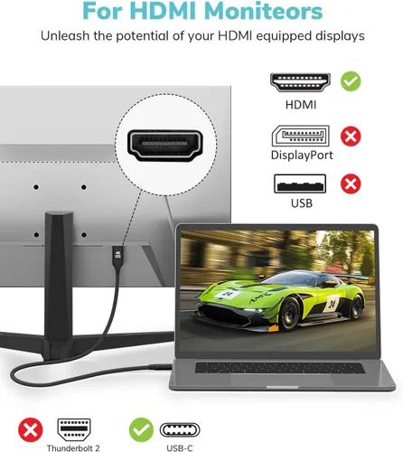 Vista 2 de Cable USB C a HDMI de 15 pies 4K a 60 Hz, cable USB tipo C a HDMI de alta velocidad para oficina en casa, [compatible con Thunderbolt 3] con iPhone