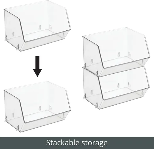 Vista 2 de mDesign Contenedor de plástico abierto para almacenamiento de alimentos para armario de cocina, despensa, estante, nevera/congelador, organizador