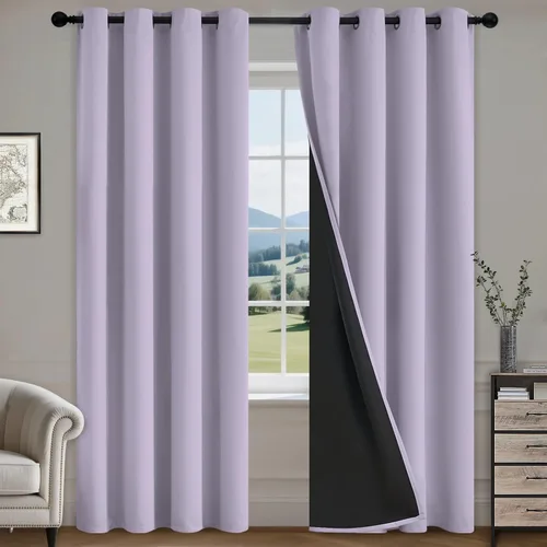 Vista 23 de COSVIYA Cortinas opacas 100% beige Biscotti para dormitorio, juego de 2 paneles de 63 pulgadas de largo, bloqueo de luz completa, aislamiento