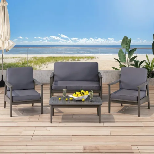Vista 2 de Christopher Knight Home Willowbrook Outdoor - Juego de 4 piezas para chat (madera de acacia), color gris