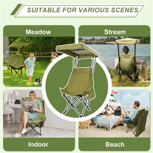 Vista 4 de Portable Camping Chair Beach Chair with Shade Canopy, Fold Lightweight Oversized Fit for All, Easy to Open and Close