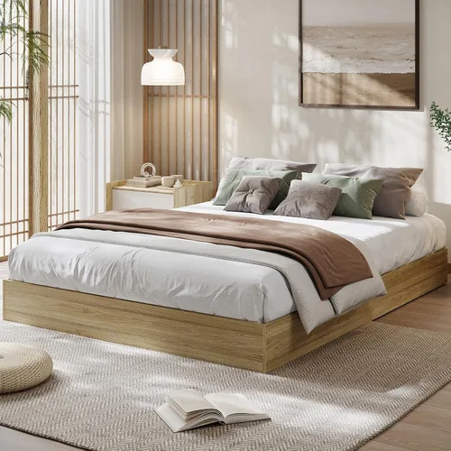 Vista 15 de GarveeHome - Marco de cama con plataforma de madera, marco de cama individual sin cabecero Marco de cama de suelo, diseño de perfil bajo, soporte