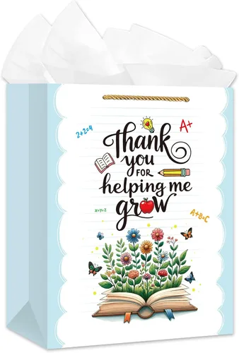 Vista 18 de WaaHome Bolsa de regalo para el día del padre para papá, con papel de seda y asa, 13 x 10.5 x 5.8 pulgadas, bolsa de regalo grande azul para el día