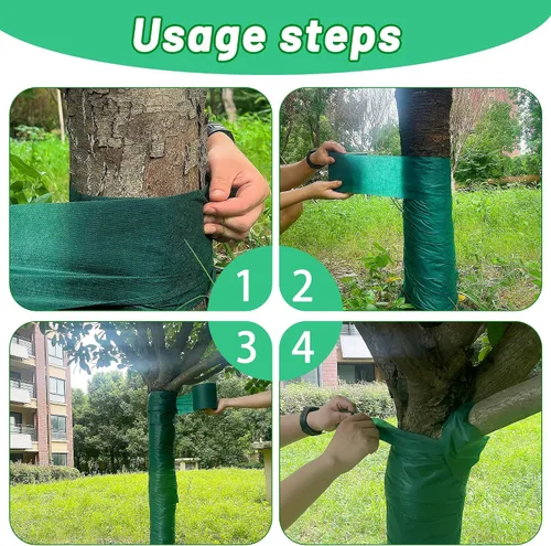 Vista 4 de Envolturas protectoras de árboles más grandes de 4.7 x 300 pies, protector verde anticongelante para tronco de árbol de invierno, cubierta