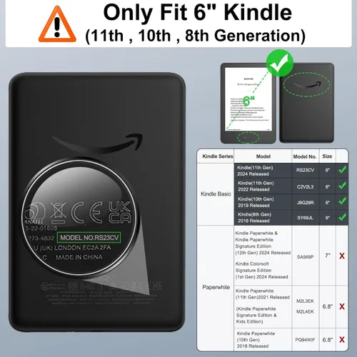 Vista 2 de MoKo - Funda para Kindle de 6 pulgadas (11ª generación, versión 2024/2022), Kindle (10ª generación, 2019) y Kindle (8ª generación, 2016), funda