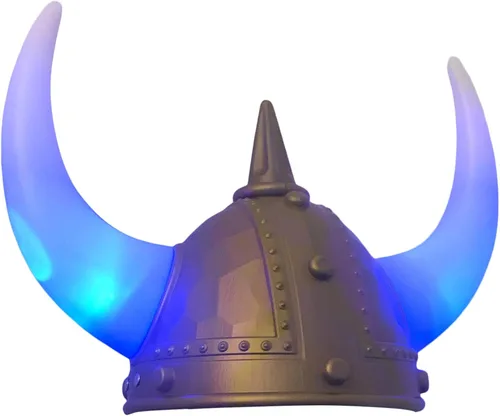 Vista 2 de Cosmic Chameleon Casco vikingo con luces LED y trenzas para guerreros medievales Accesorio de disfraz para fiestas temáticas, juegos escolares
