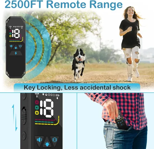 Vista 4 de Collar de entrenamiento para perros, collar de choque para perros con control remoto, 2500 pies y 4 modos de entrenamiento pitido, vibración, choque