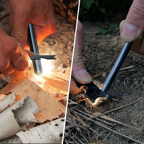 Vista 4 de BCHARYA Fire Starter Survival Tool, Ferro Rod Kit with Leather Neck Lanyard and Multi-Tool Striker, Flint and Steel Survival Igniter with Tinder