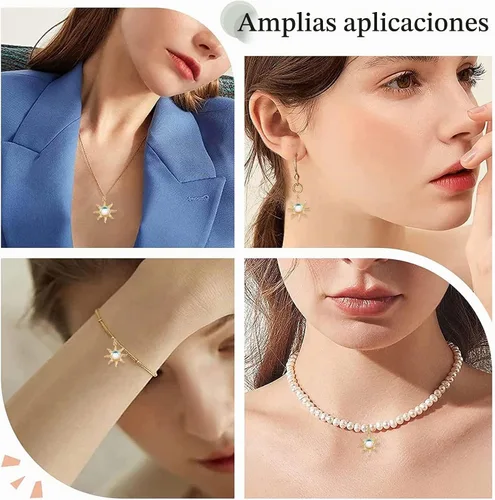 Vista 6 de Beebeecraft 1 caja de 5 dijes de sol chapados en oro de 18 quilates con cristal de ojo de gato celestial para hacer joyas, pulseras, collares