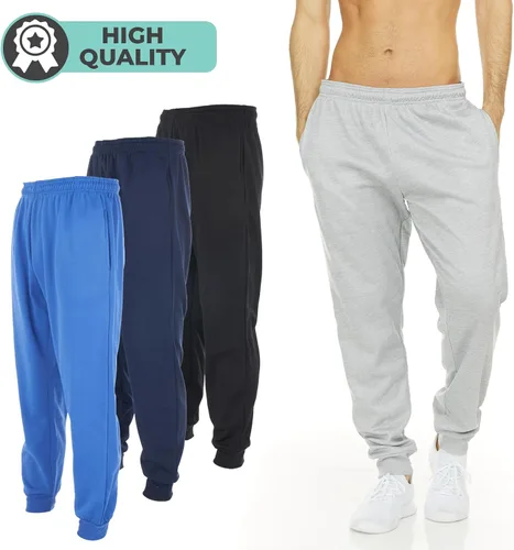 Vista 4 de DARESAY Paquete de 3 pantalones deportivos de entrenamiento para hombre con bolsillos, pantalones deportivos con parte inferior abierta para correr