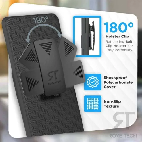 Vista 3 de Funda diseñada para Motorola G Power 5G (2023) con funda de clip para cinturón, funda con función atril, color negro