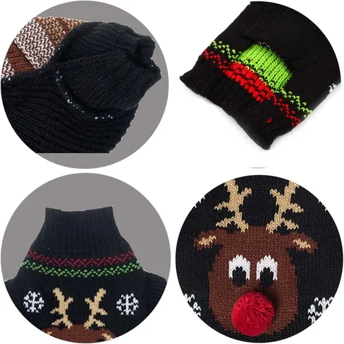 Vista 5 de Suéter festivo para mascota con diseño de reno Suéter para perro navideño Prendas tejidas cálidas para invierno par a mascotas, m Reno de dibujos
