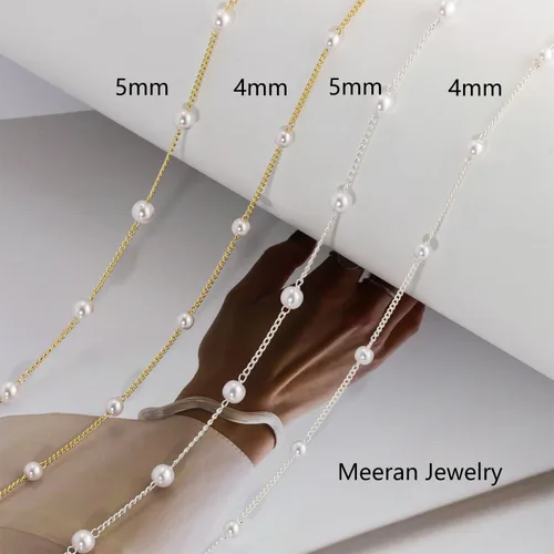 Vista 5 de Meeran Collar de perlas para mujer, delicado collar de perlas chapadas en oro de 14 quilates, collar de perlas blancas simples, collar de cadena