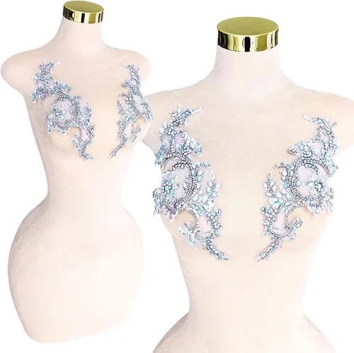 Vista 14 de Parches de cristal hechos a mano con cuentas de encaje de diamantes de imitación para accesorios de ropa de vestir (S1-champán)