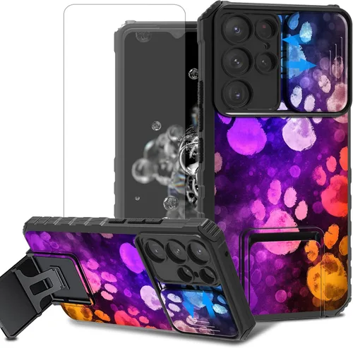 Vista 88 de Funda para teléfono Samsung Galaxy A15 5G con protector de pantalla con cubierta deslizante para cámara y soporte de doble capa híbrida resistente a
