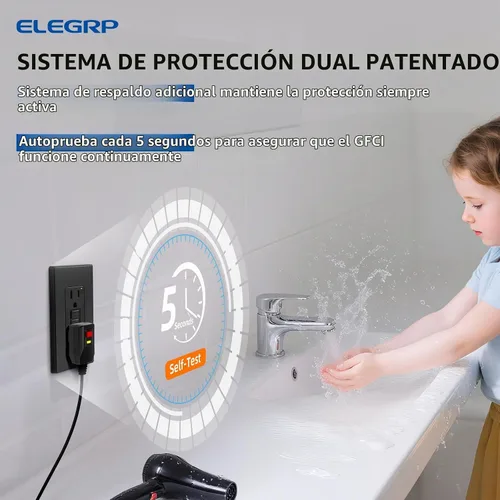 Vista 3 de ELEGRP Toma GFCI de 15 amperios, toma eléctrica GFI de autoprueba con diseño más delgado, receptáculo GFCI resistente a manipulaciones TR Negro mate
