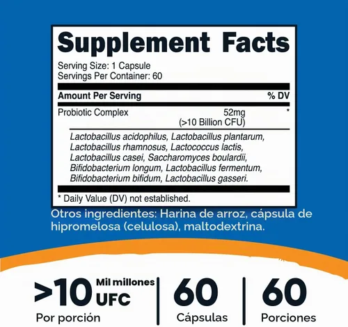Vista 2 de Nutricost Complejo probiótico (10 mil millones de UFC) 60 cápsulas