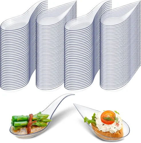 Vista 8 de Tessco - 400 mini cucharas de plástico para aperitivos de 4 pulgadas, platos desechables de degustación, cucharas de sopa asiática para salsas