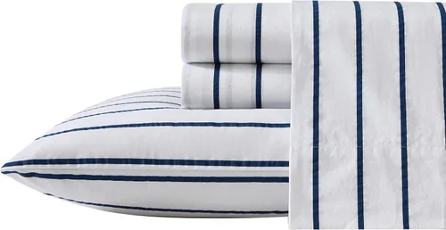 Vista 10 de Nautica - Sábanas, juego de ropa de cama de percal de algodón con funda de almohada a juego, vigorizante y fresco, bolsillo profundo