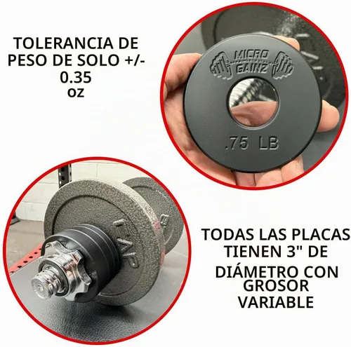 Vista 4 de Micro Gainz Placas de peso fraccionarias estándar de 1 pulgada con orificio central de 8 piezas con bolsa, diseñadas para mancuernas y barras