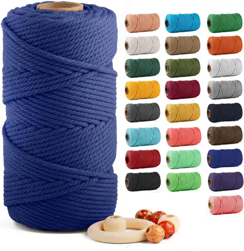 Vista 18 de ZUEXT Cordón de algodón para macramé de 4 mm x 500 m, ZUEXT Cordones trenzados naturales hechos a mano en verde manzana de 4 hebras, cuerda de lana