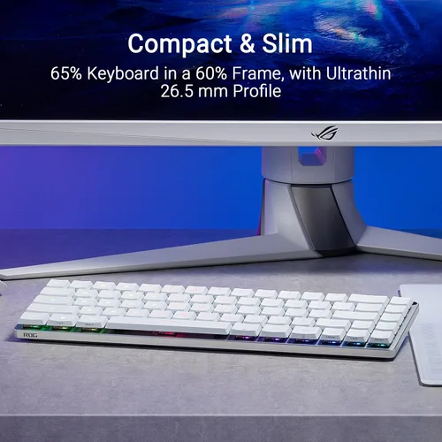 Vista 2 de ASUS ROG Falchion RX Teclado inalámbrico para juegos de bajo perfil 65% compacto TKL, conectividad trimodo, interruptores ópticos rojos ROG RX