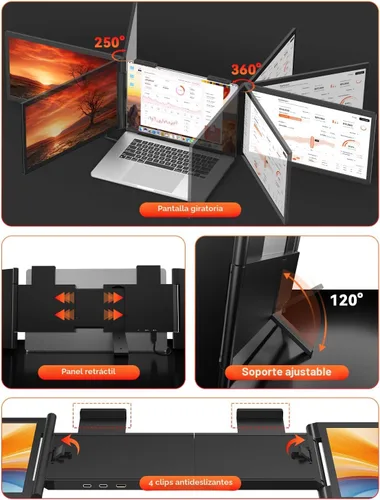 Vista 6 de Extensor de pantalla para portátil 1080P de 14", conexión de un cable (Windows y Mac) Dual Screen USB-C HDMI Wireless & Wired Travel Extended