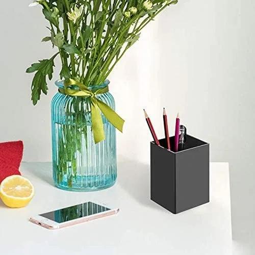 Vista 5 de NIUBEE Portalápices acrílico negro, paquete de 4, organizador de escritorio para lápices, accesorios de escritorio para escritorio de oficina