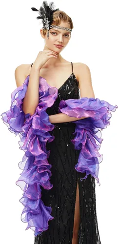 Vista 7 de BABEYOND Boa Chandelle Vintage - Boa de 200g 2m Gatsby de organza, accesorio estilo flapper de 1920 Negro