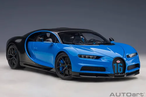 Vista 18 de Autoart 2019 Bugatti Chiron Sport French Racing Blue y Carbon 1/18 Model Car