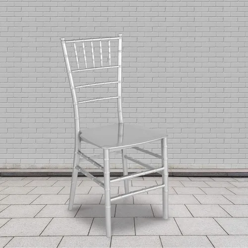 Vista 2 de Flash Furniture Paquete de 2 sillas Chiavari apilables de resina plateada de la serie HERCULES plateado
