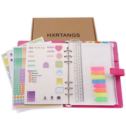 Vista 12 de HXRTANGS A5 Refillable Notebook, Ring Binder Journal Personal Organizer with Lined Paper + Planner Stickers + Subject Dividers + Index Tabs +