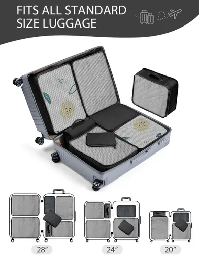 Vista 4 de DIMJ Juego de 8 cubos de equipaje para viaje, juego de bolsas organizadoras de maleta, cubos de viaje ligeros para maleta, organizadores de equipaje