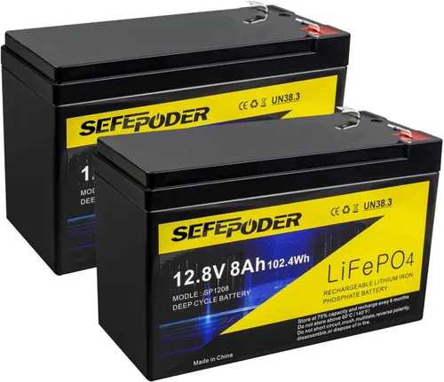 Vista 10 de SEFEPODER Batería de Litio LiFePO4 de Ciclo Profundo de 12V 8Ah, Batería Recargable de Más de 2000 Ciclos para Energía Solar/Eólica, Iluminación