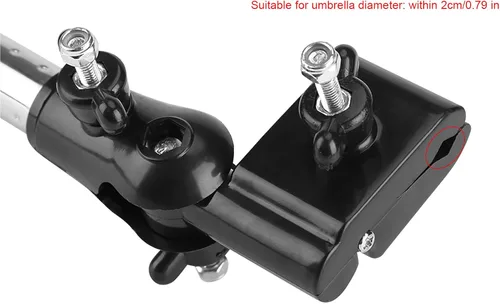 Vista 5 de Soporte de montaje de paraguas ajustable de 360°, soporte de montaje elástico de acero inoxidable, soporte de conector de paraguas para cochecito