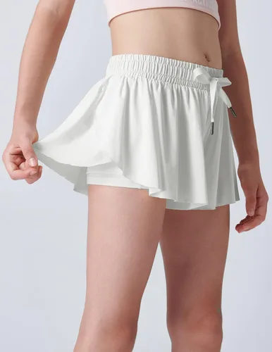 Vista 3 de Paquete de 3 pantalones cortos fluidos para niñas con forro de elastano, 2 en 1, faldas de mariposa para jóvenes, para fitness, correr, deportes