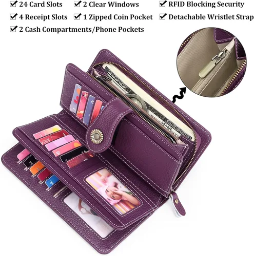 Vista 3 de FALAN MULE Cartera de cuero genuino RFID bloqueo gran capacidad Trifold señoras cartera.
