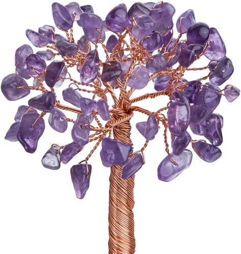 Vista 5 de mookaitedecor Árbol de la vida con cristales curativos de amatista y geoda natural, base de cristales bonsái, para riqueza y suerte, 3.5 a 4.5