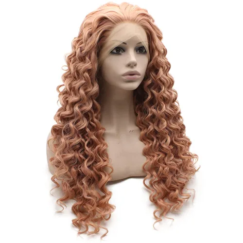 Vista 7 de Mxangel - Peluca de cabello sintético largo y rizado con encaje frontal, color morado, resistente al calor, para fiesta de cosplay