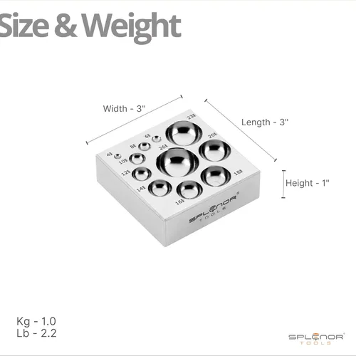 Vista 5 de Splenor Tools Bloque de Acero de 11 Cavidades para Repujado y Formado - para Fabricación de Joyas - Herramienta de Formado de Metal - Matriz