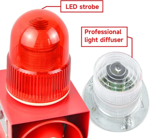 Vista 6 de Alarma industrial de sonido y luz - LED estroboscópica luz de advertencia cuerno fuerte sirena de seguridad al aire libre 25W 120dB DC12V